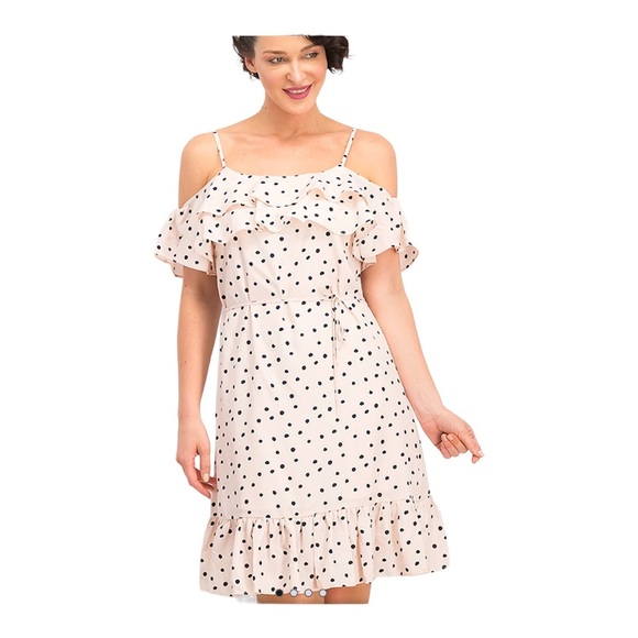 Anthropologie Avec les filles pink polka dot belted ruffled tiered dress size 2 - Picture 4 of 16